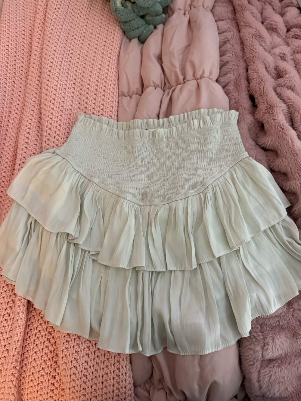 Tiered Ruffle Mini Skirt - Beige